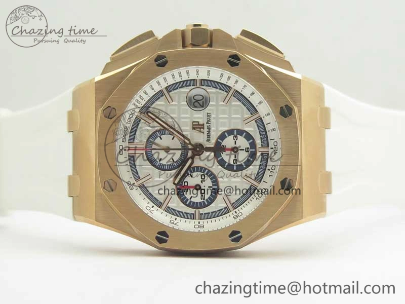 Classic Royal Oak Offshore 2017 44mm RG Summer Edition JF 1:1 Best Edition on White Rubber Strap A3126 V2 w  Cyclops 4930
