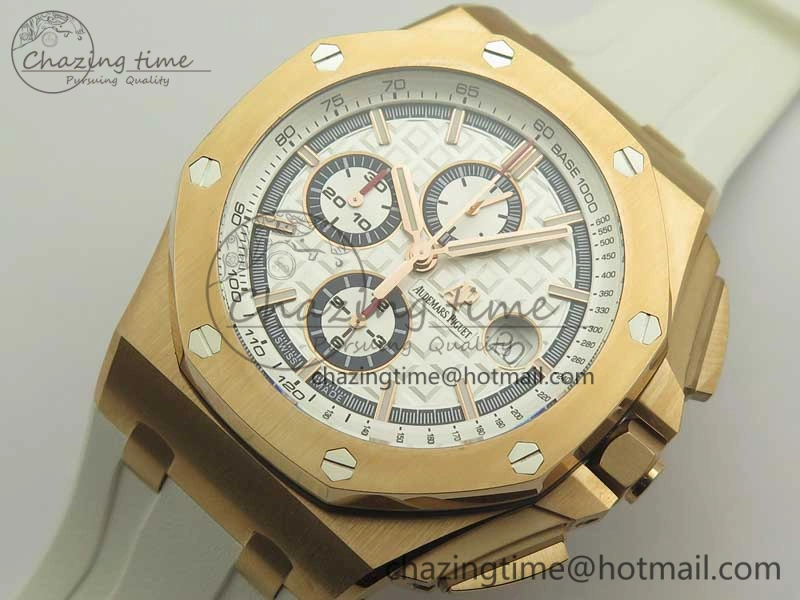 Classic Royal Oak Offshore 2017 44mm RG Summer Edition JF 1:1 Best Edition on White Rubber Strap A3126 V2 w  Cyclops 4930