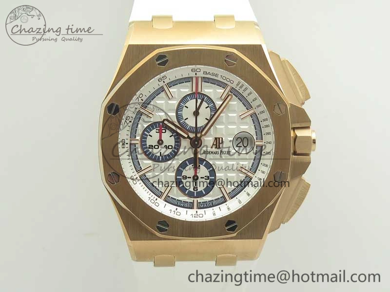 Classic Royal Oak Offshore 2017 44mm RG Summer Edition JF 1:1 Best Edition on White Rubber Strap A3126 V2 w  Cyclops 4930