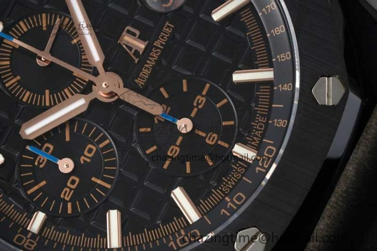 Royal Oak Offshore 2017 44mm Real Ceramic Bezel APF 1:1 Best Edition Black Dial RG Markers on Rubber Strap A SportInspired 4720