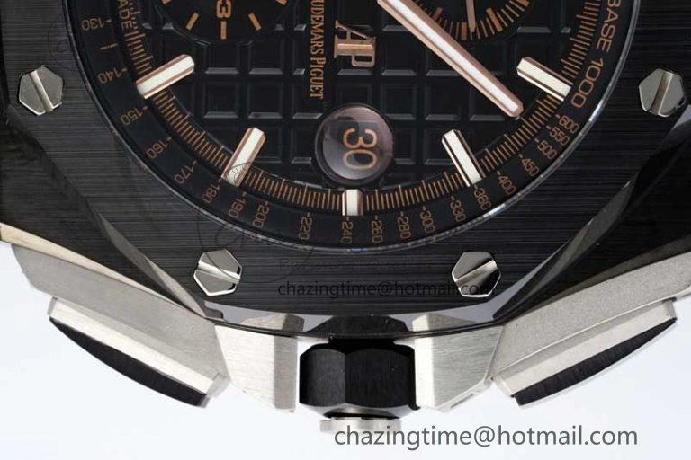 Royal Oak Offshore 2017 44mm Real Ceramic Bezel APF 1:1 Best Edition Black Dial RG Markers on Rubber Strap A SportInspired 4720