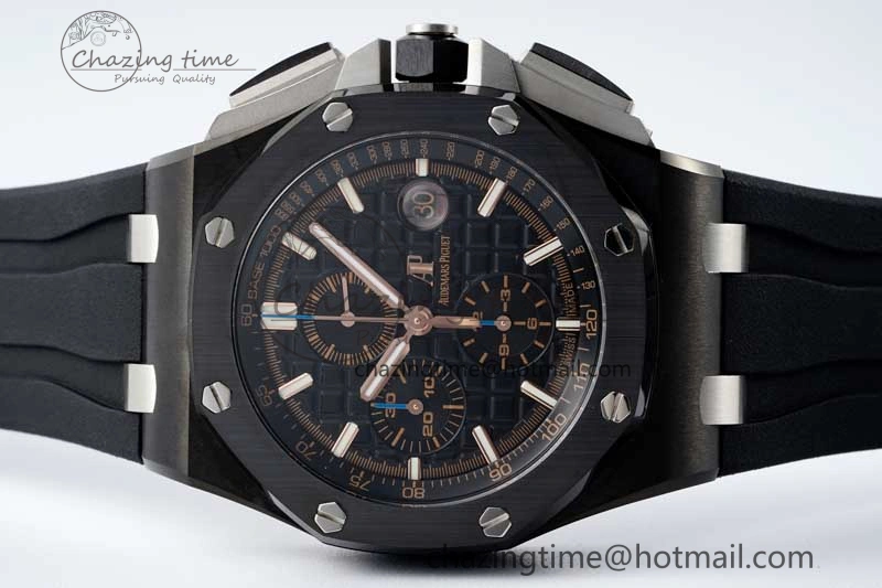 Royal Oak Offshore 2017 44mm Real Ceramic Bezel APF 1:1 Best Edition Black Dial RG Markers on Rubber Strap A SportInspired 4720