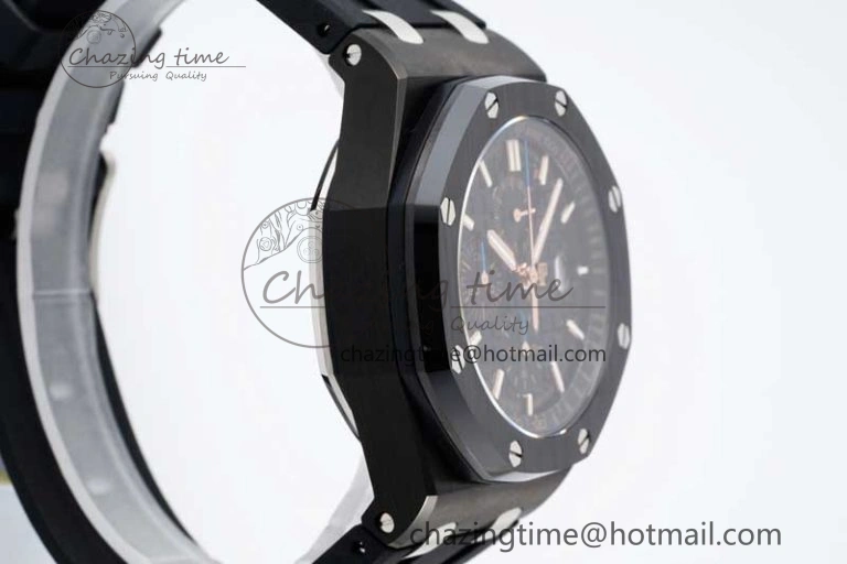 Royal Oak Offshore 2017 44mm Real Ceramic Bezel APF 1:1 Best Edition Black Dial RG Markers on Rubber Strap A SportInspired 4720