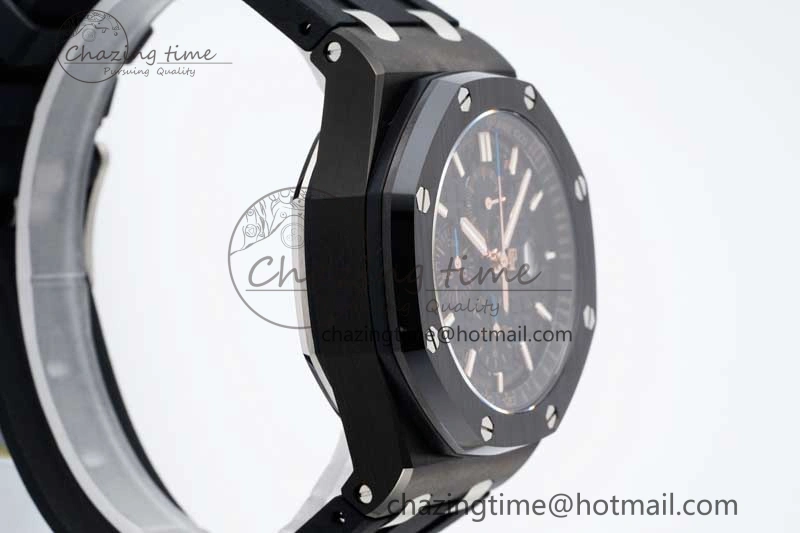 Royal Oak Offshore 2017 44mm Real Ceramic Bezel APF 1:1 Best Edition Black Dial RG Markers on Rubber Strap A SportInspired 4720