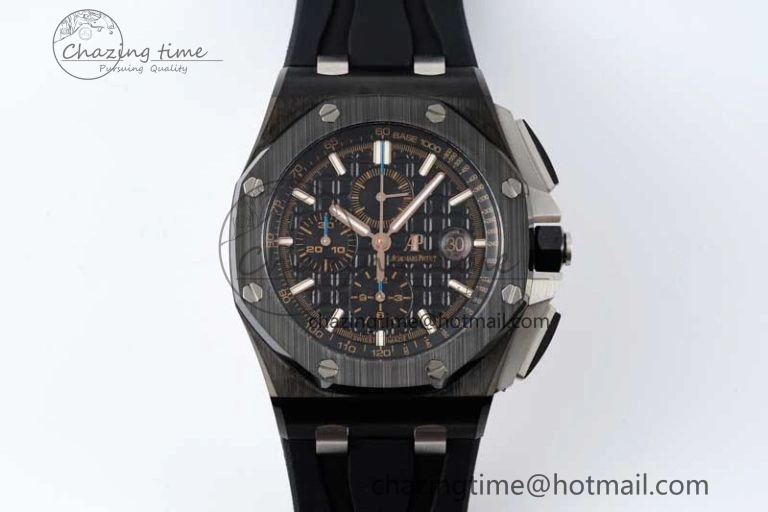 Royal Oak Offshore 2017 44mm Real Ceramic Bezel APF 1:1 Best Edition Black Dial RG Markers on Rubber Strap A SportInspired 4720
