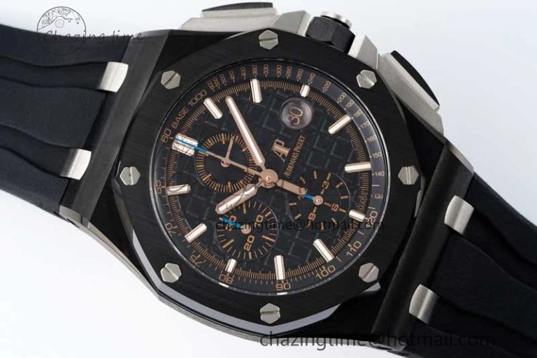 Royal Oak Offshore 2017 44mm Real Ceramic Bezel APF 1:1 Best Edition Black Dial RG Markers on Rubber Strap A SportInspired 4720