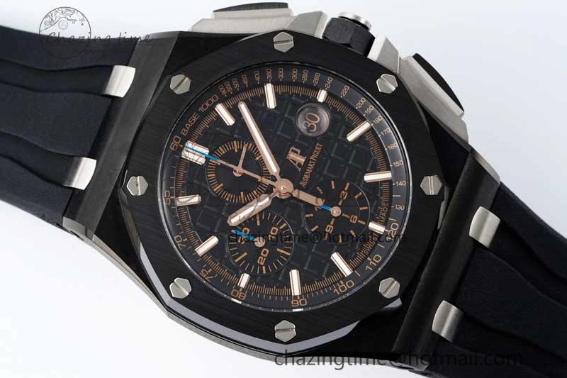 Royal Oak Offshore 2017 44mm Real Ceramic Bezel APF 1:1 Best Edition Black Dial RG Markers on Rubber Strap A SportInspired 4720