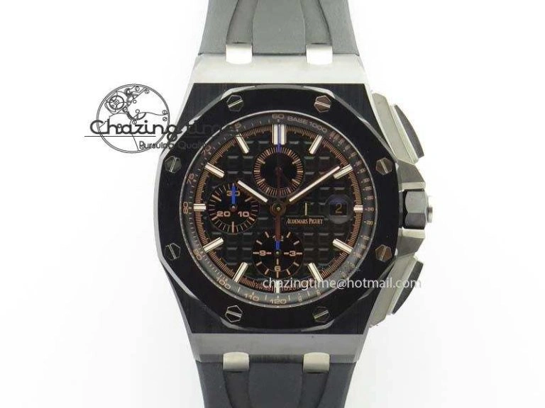 Thermal Royal Oak Offshore 2017 44mm Real Ceramic JF 1:1 Best Edition Black Dial RG Markers On Rubber Strap A 5023