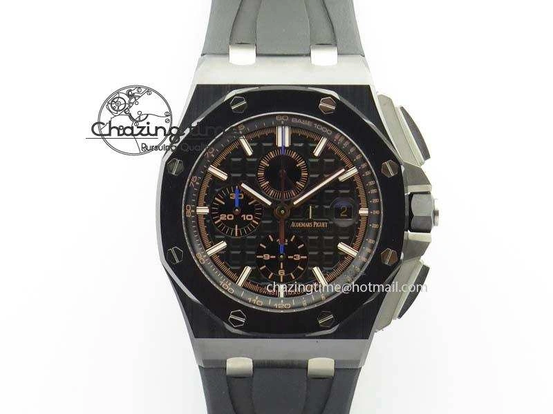Thermal Royal Oak Offshore 2017 44mm Real Ceramic JF 1:1 Best Edition Black Dial RG Markers On Rubber Strap A 5023