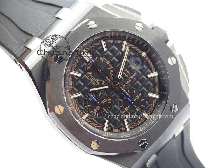 Thermal Royal Oak Offshore 2017 44mm Real Ceramic JF 1:1 Best Edition Black Dial RG Markers On Rubber Strap A 5023