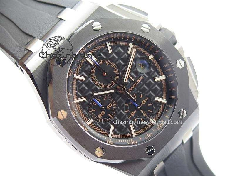 Thermal Royal Oak Offshore 2017 44mm Real Ceramic JF 1:1 Best Edition Black Dial RG Markers On Rubber Strap A 5023