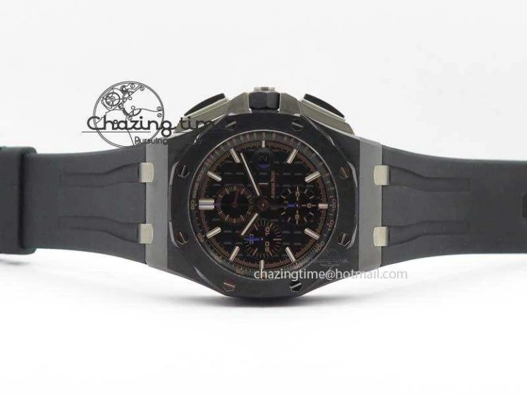 Thermal Royal Oak Offshore 2017 44mm Real Ceramic JF 1:1 Best Edition Black Dial RG Markers On Rubber Strap A 5023