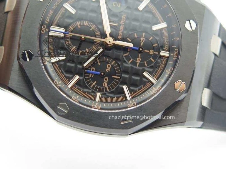 Thermal Royal Oak Offshore 2017 44mm Real Ceramic JF 1:1 Best Edition Black Dial RG Markers On Rubber Strap A 5023