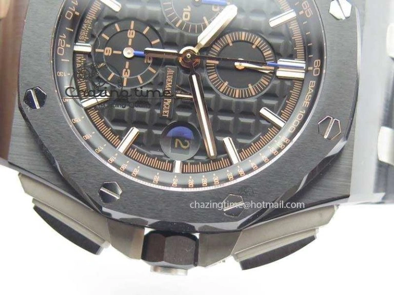 Thermal Royal Oak Offshore 2017 44mm Real Ceramic JF 1:1 Best Edition Black Dial RG Markers On Rubber Strap A 5023