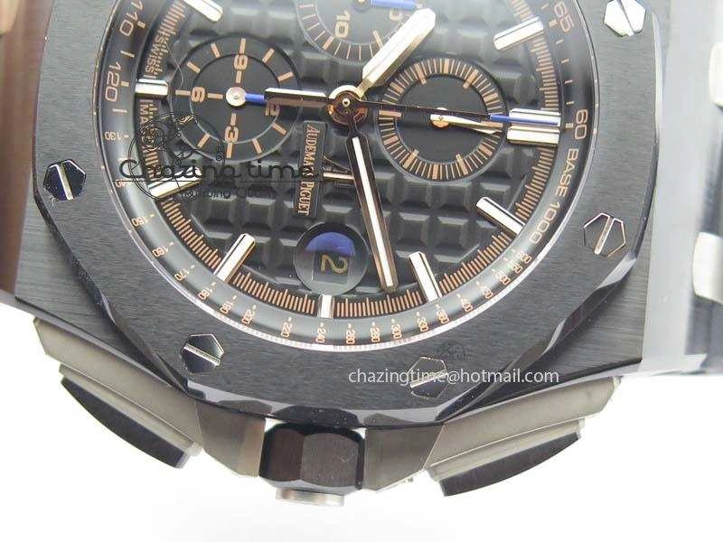 Thermal Royal Oak Offshore 2017 44mm Real Ceramic JF 1:1 Best Edition Black Dial RG Markers On Rubber Strap A 5023