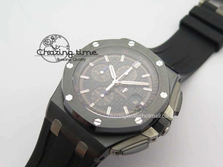 Thermal Royal Oak Offshore 2017 44mm Real Ceramic JF 1:1 Best Edition Black Dial RG Markers On Rubber Strap A 5023