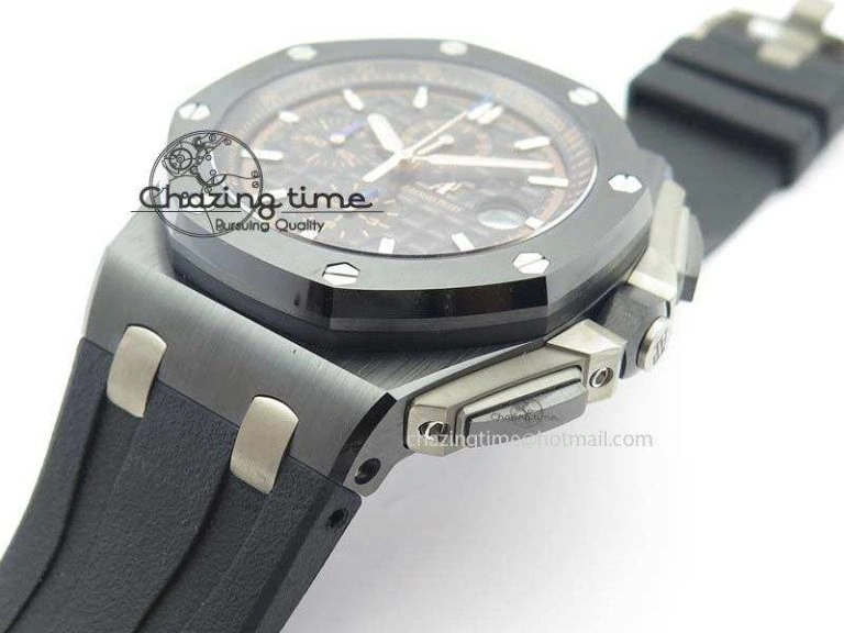 Thermal Royal Oak Offshore 2017 44mm Real Ceramic JF 1:1 Best Edition Black Dial RG Markers On Rubber Strap A 5023