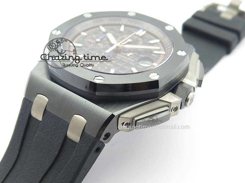 Thermal Royal Oak Offshore 2017 44mm Real Ceramic JF 1:1 Best Edition Black Dial RG Markers On Rubber Strap A 5023
