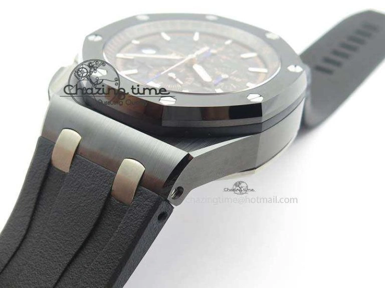 Thermal Royal Oak Offshore 2017 44mm Real Ceramic JF 1:1 Best Edition Black Dial RG Markers On Rubber Strap A 5023