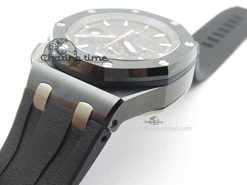 Thermal Royal Oak Offshore 2017 44mm Real Ceramic JF 1:1 Best Edition Black Dial RG Markers On Rubber Strap A 5023