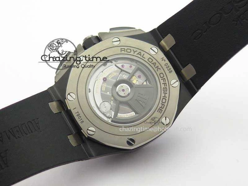 Thermal Royal Oak Offshore 2017 44mm Real Ceramic JF 1:1 Best Edition Black Dial RG Markers On Rubber Strap A 5023