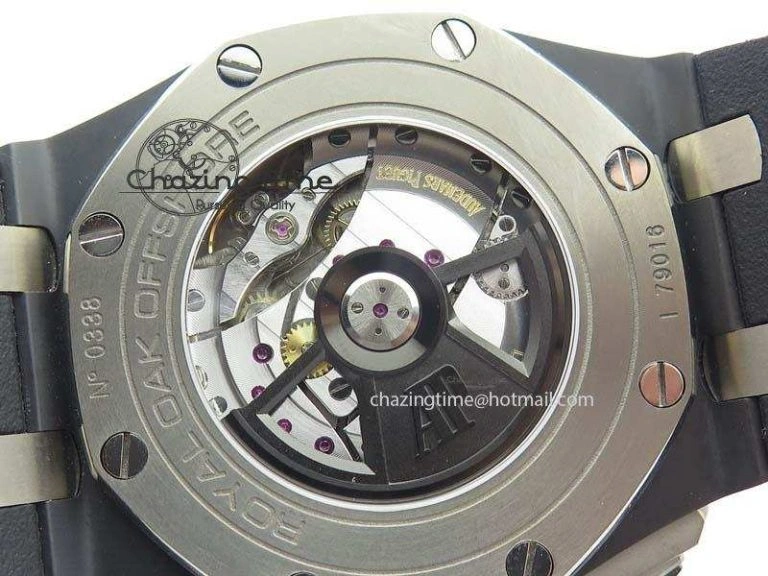 Thermal Royal Oak Offshore 2017 44mm Real Ceramic JF 1:1 Best Edition Black Dial RG Markers On Rubber Strap A 5023