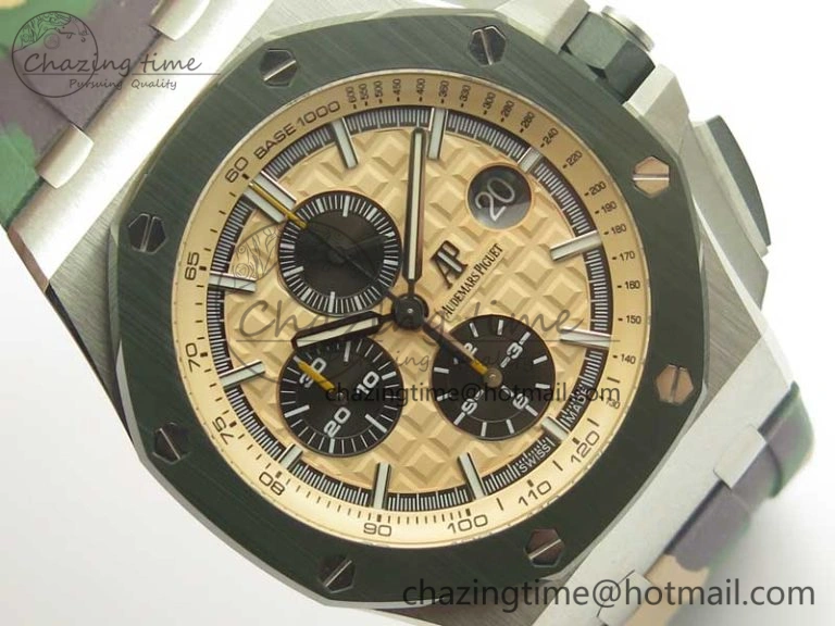 Affordable Royal Oak Offshore 2018 SIHH Combat 44mm JF 1:1 Best Edition Green Ceramic Bezel on Camo Rubber Strap A3126 w  Cyclops 4934