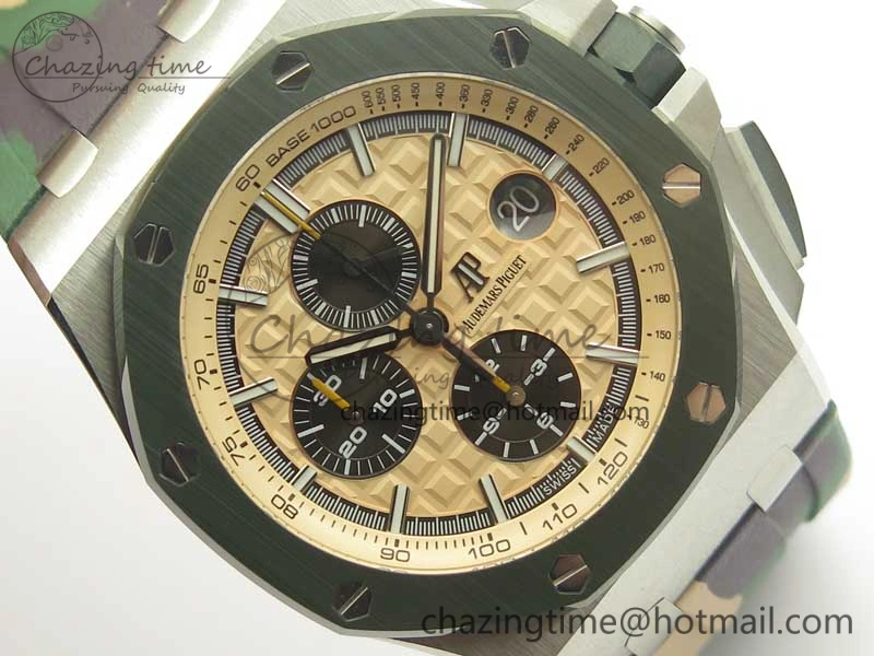 Affordable Royal Oak Offshore 2018 SIHH Combat 44mm JF 1:1 Best Edition Green Ceramic Bezel on Camo Rubber Strap A3126 w  Cyclops 4934