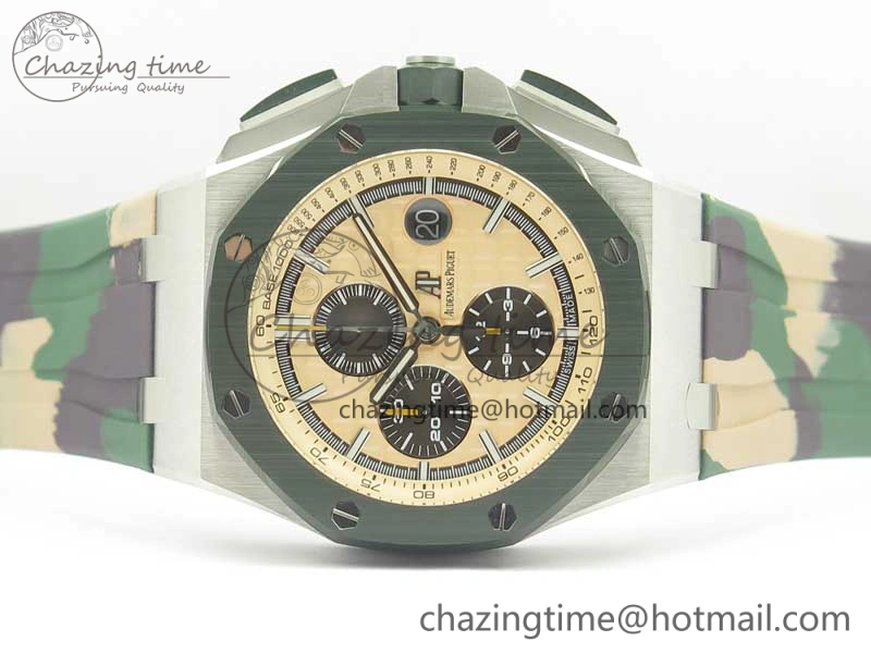 Affordable Royal Oak Offshore 2018 SIHH Combat 44mm JF 1:1 Best Edition Green Ceramic Bezel on Camo Rubber Strap A3126 w  Cyclops 4934