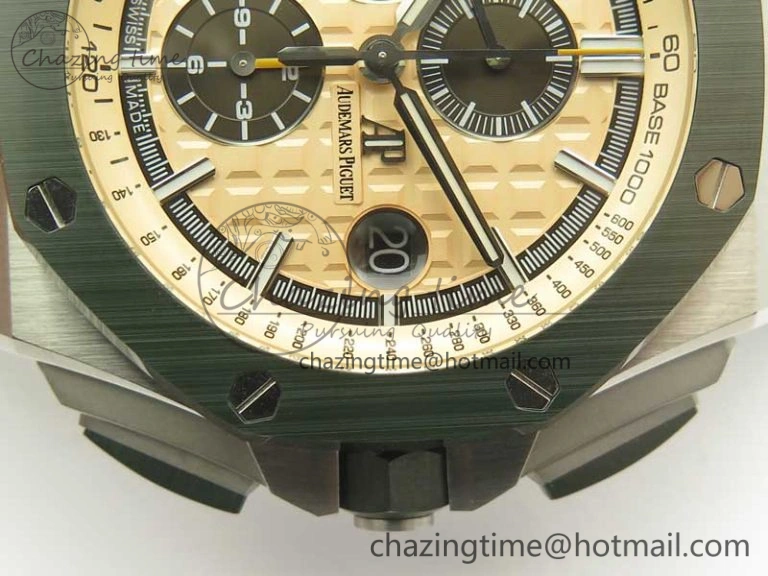 Affordable Royal Oak Offshore 2018 SIHH Combat 44mm JF 1:1 Best Edition Green Ceramic Bezel on Camo Rubber Strap A3126 w  Cyclops 4934