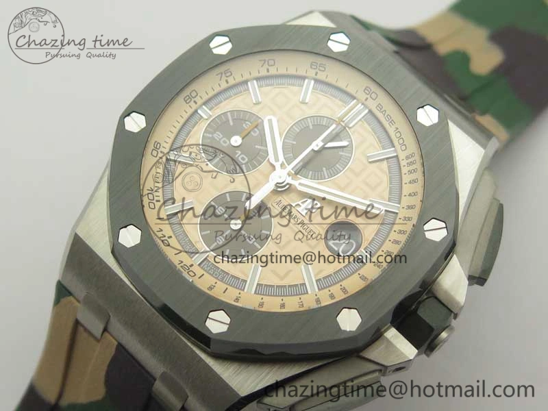 Affordable Royal Oak Offshore 2018 SIHH Combat 44mm JF 1:1 Best Edition Green Ceramic Bezel on Camo Rubber Strap A3126 w  Cyclops 4934