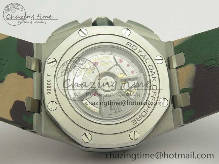 Affordable Royal Oak Offshore 2018 SIHH Combat 44mm JF 1:1 Best Edition Green Ceramic Bezel on Camo Rubber Strap A3126 w  Cyclops 4934
