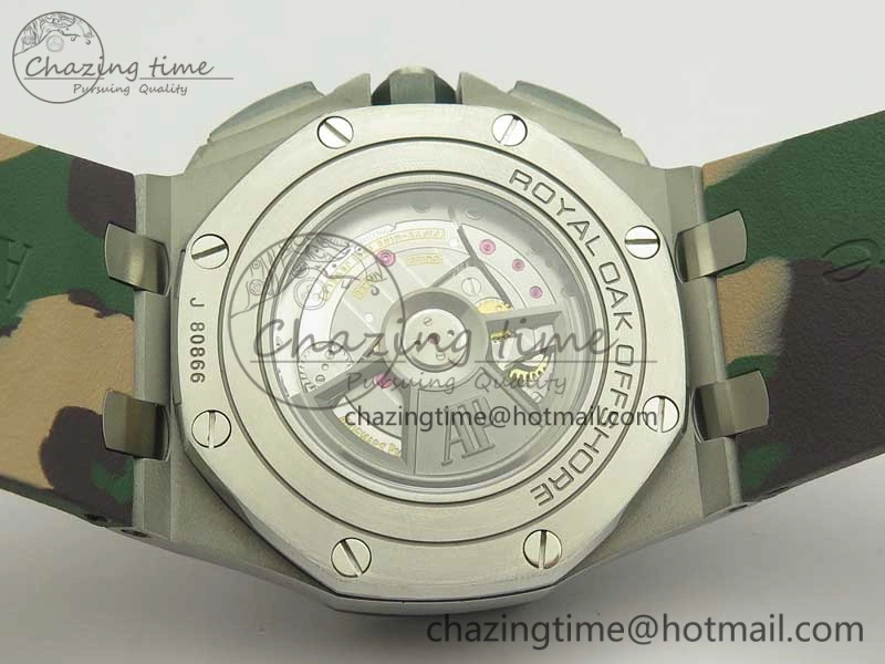 Affordable Royal Oak Offshore 2018 SIHH Combat 44mm JF 1:1 Best Edition Green Ceramic Bezel on Camo Rubber Strap A3126 w  Cyclops 4934