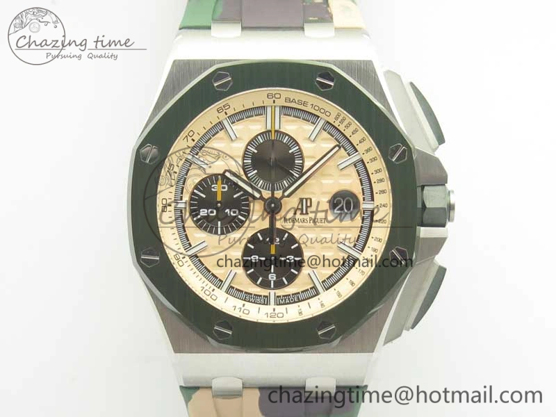 Affordable Royal Oak Offshore 2018 SIHH Combat 44mm JF 1:1 Best Edition Green Ceramic Bezel on Camo Rubber Strap A3126 w  Cyclops 4934
