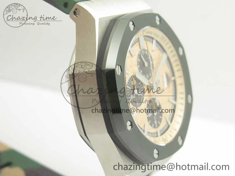 Affordable Royal Oak Offshore 2018 SIHH Combat 44mm JF 1:1 Best Edition Green Ceramic Bezel on Camo Rubber Strap A3126 w  Cyclops 4934