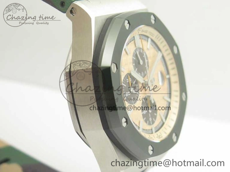 Affordable Royal Oak Offshore 2018 SIHH Combat 44mm JF 1:1 Best Edition Green Ceramic Bezel on Camo Rubber Strap A3126 w  Cyclops 4934