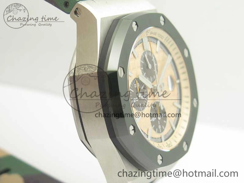 Affordable Royal Oak Offshore 2018 SIHH Combat 44mm JF 1:1 Best Edition Green Ceramic Bezel on Camo Rubber Strap A3126 w  Cyclops 4934