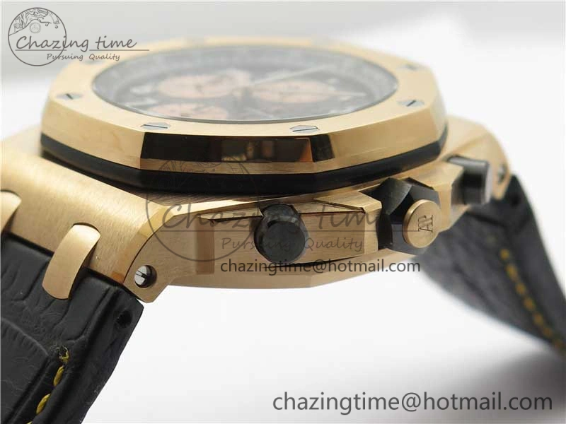 Vibrant Royal Oak Offshore 2019 Gold JF 1:1 Best Edition on Black Leather Strap A3126 V2 w  Cyclops and DW Mod 4841