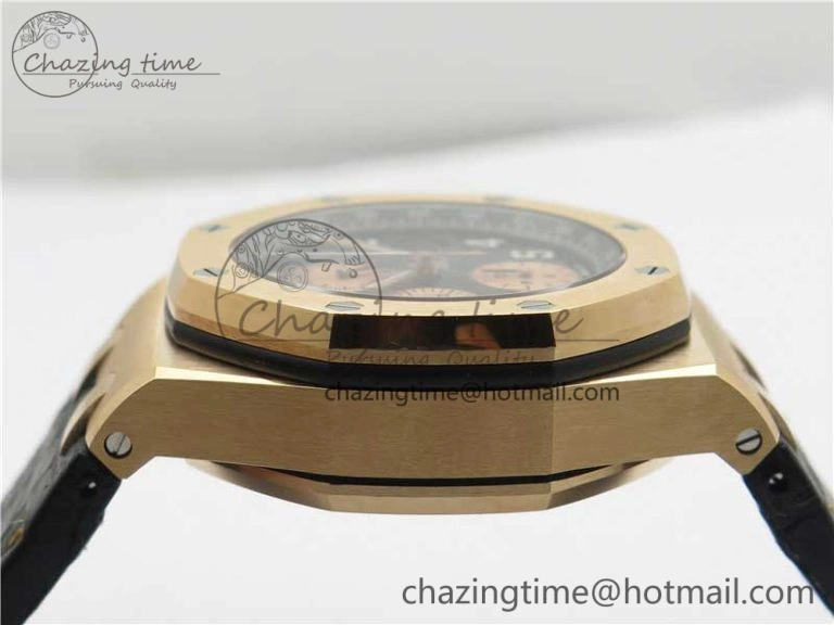 Vibrant Royal Oak Offshore 2019 Gold JF 1:1 Best Edition on Black Leather Strap A3126 V2 w  Cyclops and DW Mod 4841