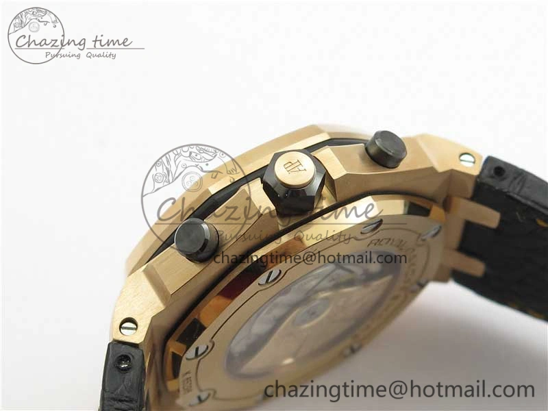 Vibrant Royal Oak Offshore 2019 Gold JF 1:1 Best Edition on Black Leather Strap A3126 V2 w  Cyclops and DW Mod 4841