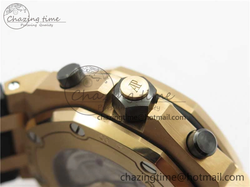 Vibrant Royal Oak Offshore 2019 Gold JF 1:1 Best Edition on Black Leather Strap A3126 V2 w  Cyclops and DW Mod 4841