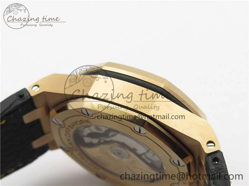 Vibrant Royal Oak Offshore 2019 Gold JF 1:1 Best Edition on Black Leather Strap A3126 V2 w  Cyclops and DW Mod 4841