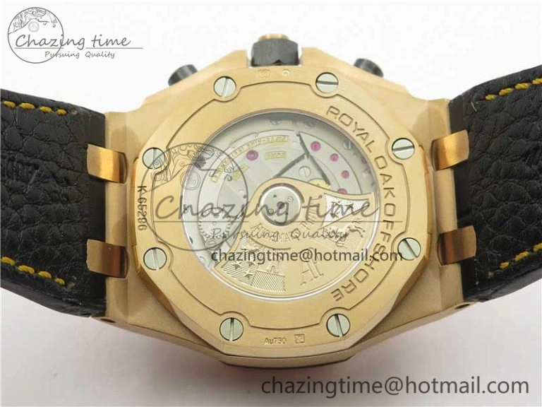 Vibrant Royal Oak Offshore 2019 Gold JF 1:1 Best Edition on Black Leather Strap A3126 V2 w  Cyclops and DW Mod 4841