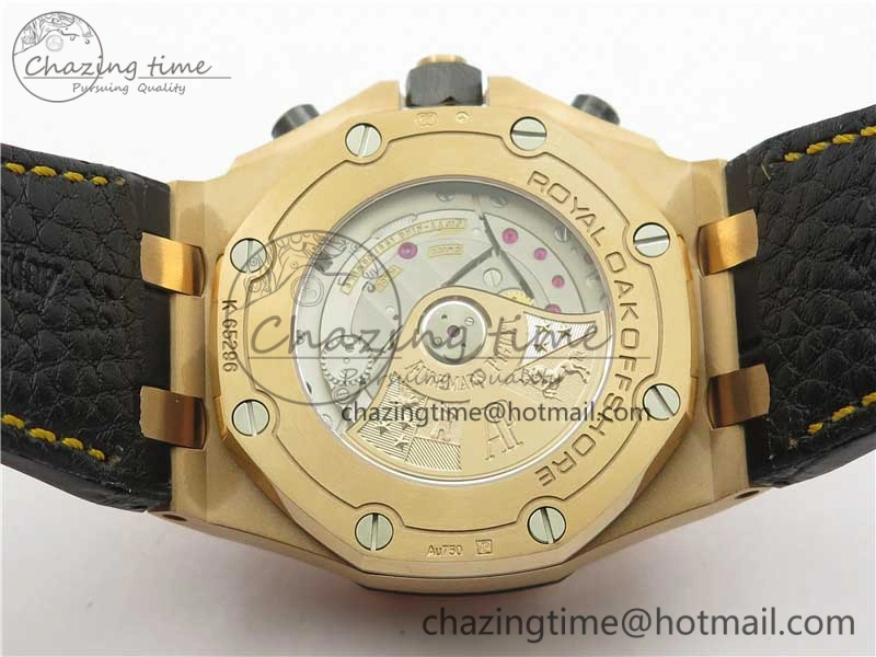 Vibrant Royal Oak Offshore 2019 Gold JF 1:1 Best Edition on Black Leather Strap A3126 V2 w  Cyclops and DW Mod 4841