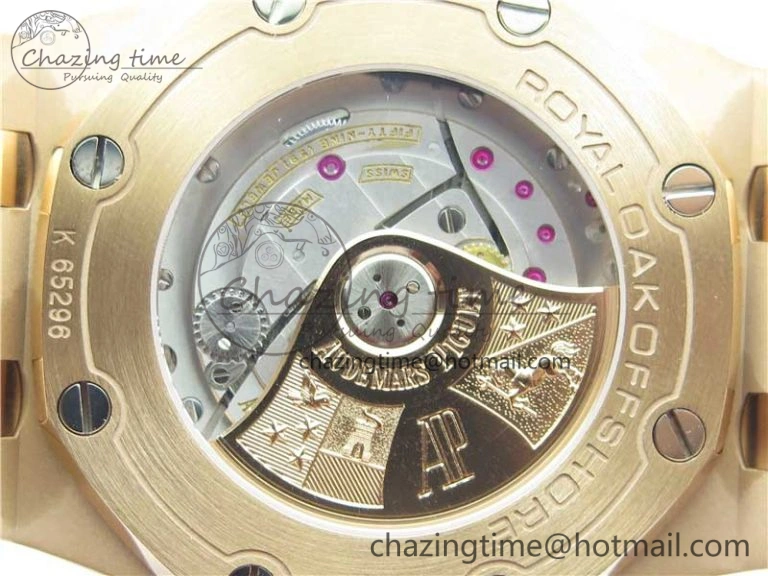 Vibrant Royal Oak Offshore 2019 Gold JF 1:1 Best Edition on Black Leather Strap A3126 V2 w  Cyclops and DW Mod 4841