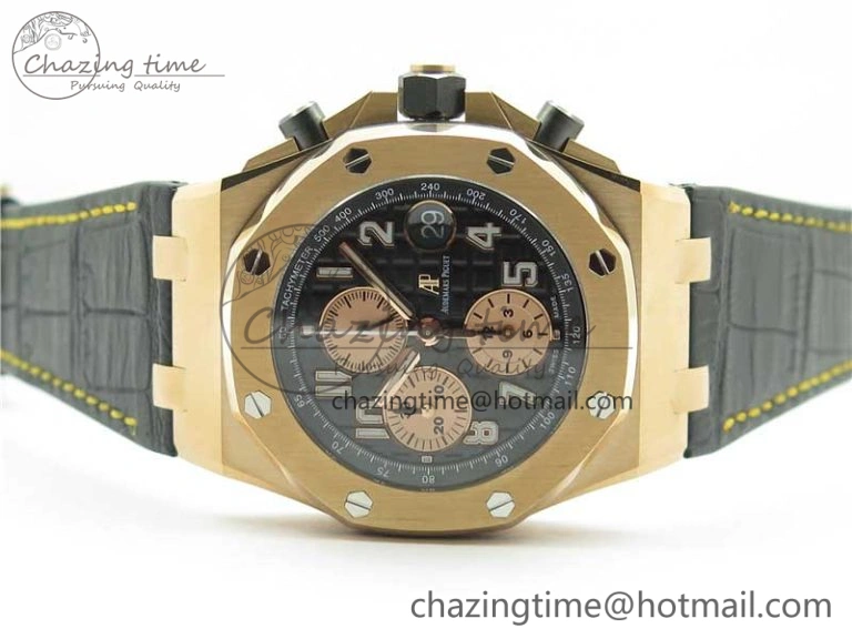 Vibrant Royal Oak Offshore 2019 Gold JF 1:1 Best Edition on Black Leather Strap A3126 V2 w  Cyclops and DW Mod 4841