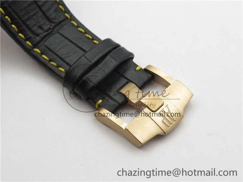 Vibrant Royal Oak Offshore 2019 Gold JF 1:1 Best Edition on Black Leather Strap A3126 V2 w  Cyclops and DW Mod 4841