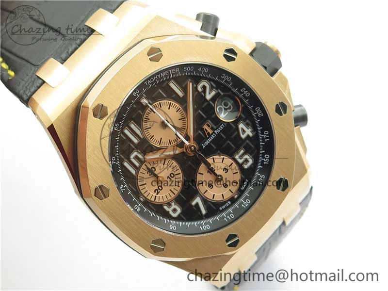 Vibrant Royal Oak Offshore 2019 Gold JF 1:1 Best Edition on Black Leather Strap A3126 V2 w  Cyclops and DW Mod 4841