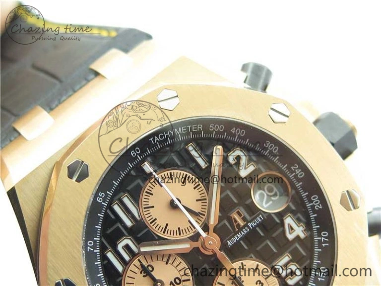 Vibrant Royal Oak Offshore 2019 Gold JF 1:1 Best Edition on Black Leather Strap A3126 V2 w  Cyclops and DW Mod 4841