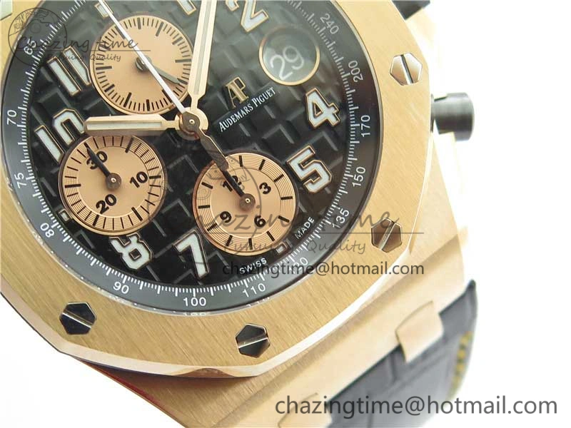 Vibrant Royal Oak Offshore 2019 Gold JF 1:1 Best Edition on Black Leather Strap A3126 V2 w  Cyclops and DW Mod 4841